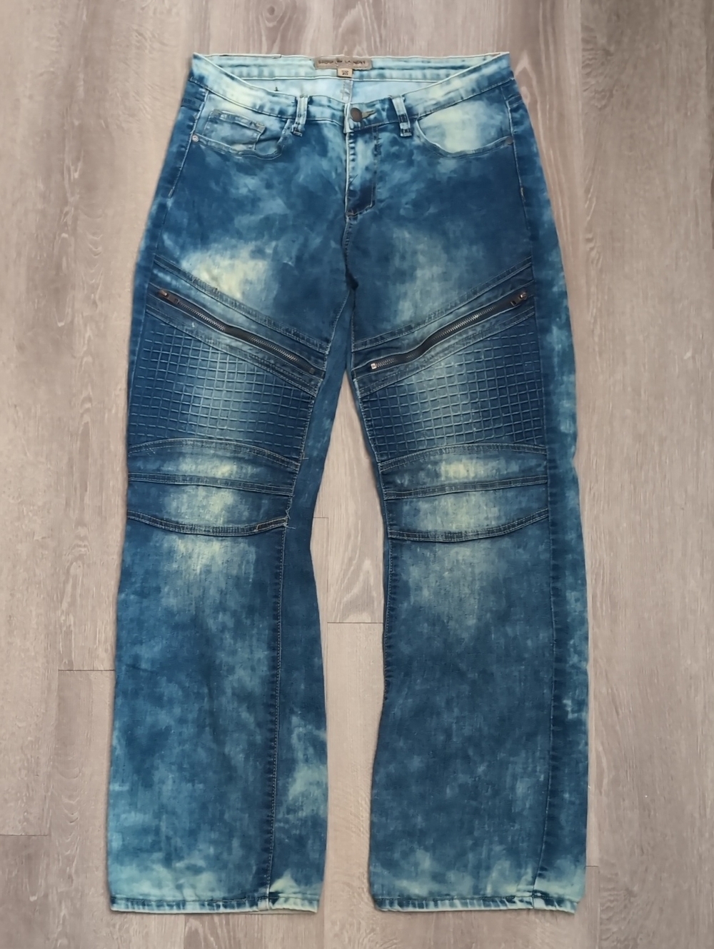 Men's Washed Blue Biker-Style Jeans